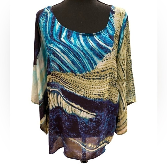 Chico’s Silky Sheer Flowy Top Size 3 Lg - Picture 1 of 8